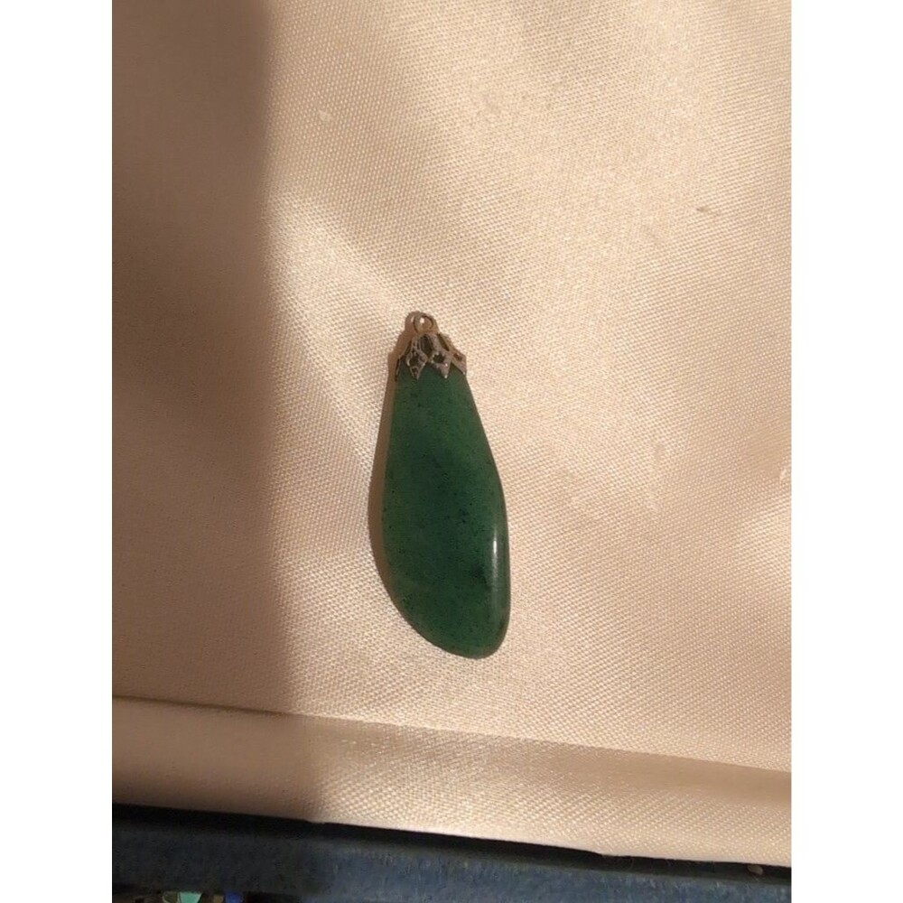 Vintage Green Stone Pendant with Silver Cap